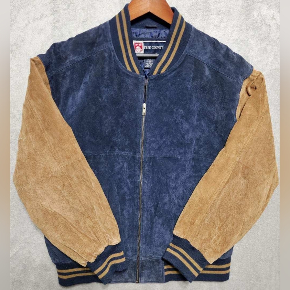 VTG 90s Free Country Suede Leather Bomber Jacket Varsity Cropfit Men's Large